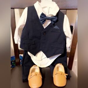 Baby Boy 4PCS Gentleman Dress Romper/Vest/Pants/Bow Tie Cotton Suit 3-6Months